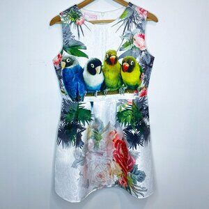 The Birds Dress, Lightweight, Zip Back, Short, Sleeveless, Round Neck, Size L/XL